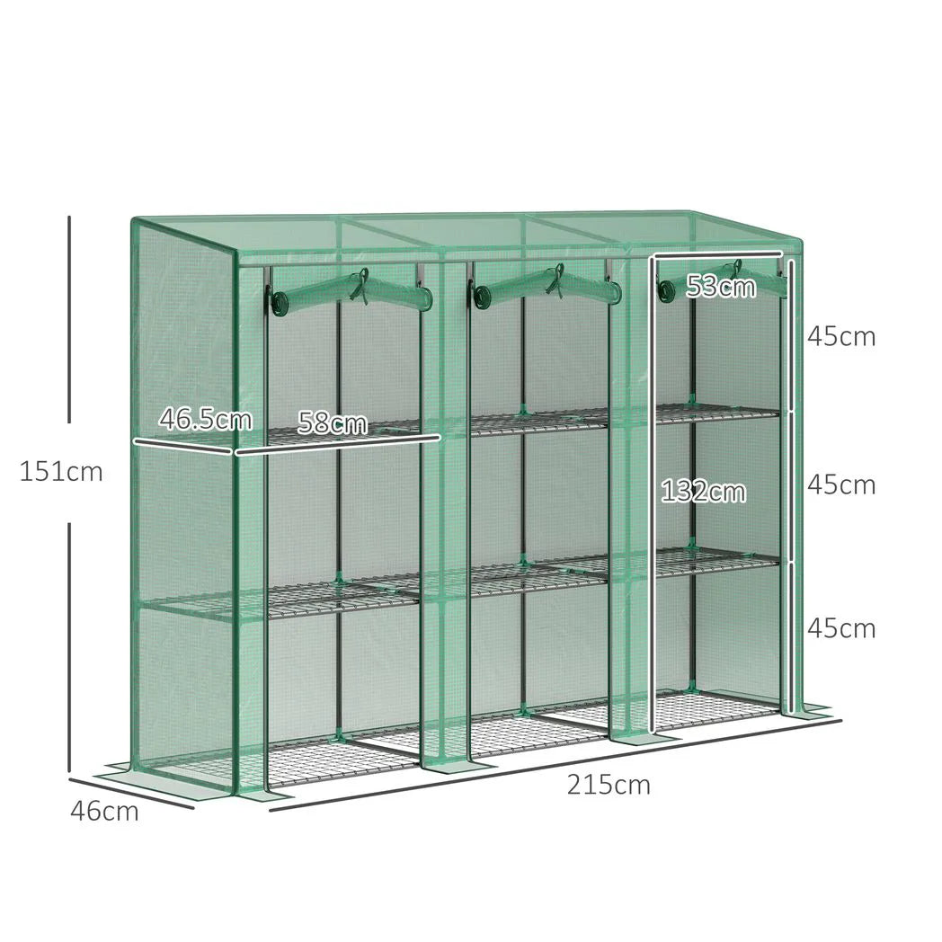Outsunny 46 x 215 cm Nine-Shelf Greenhouse - Green