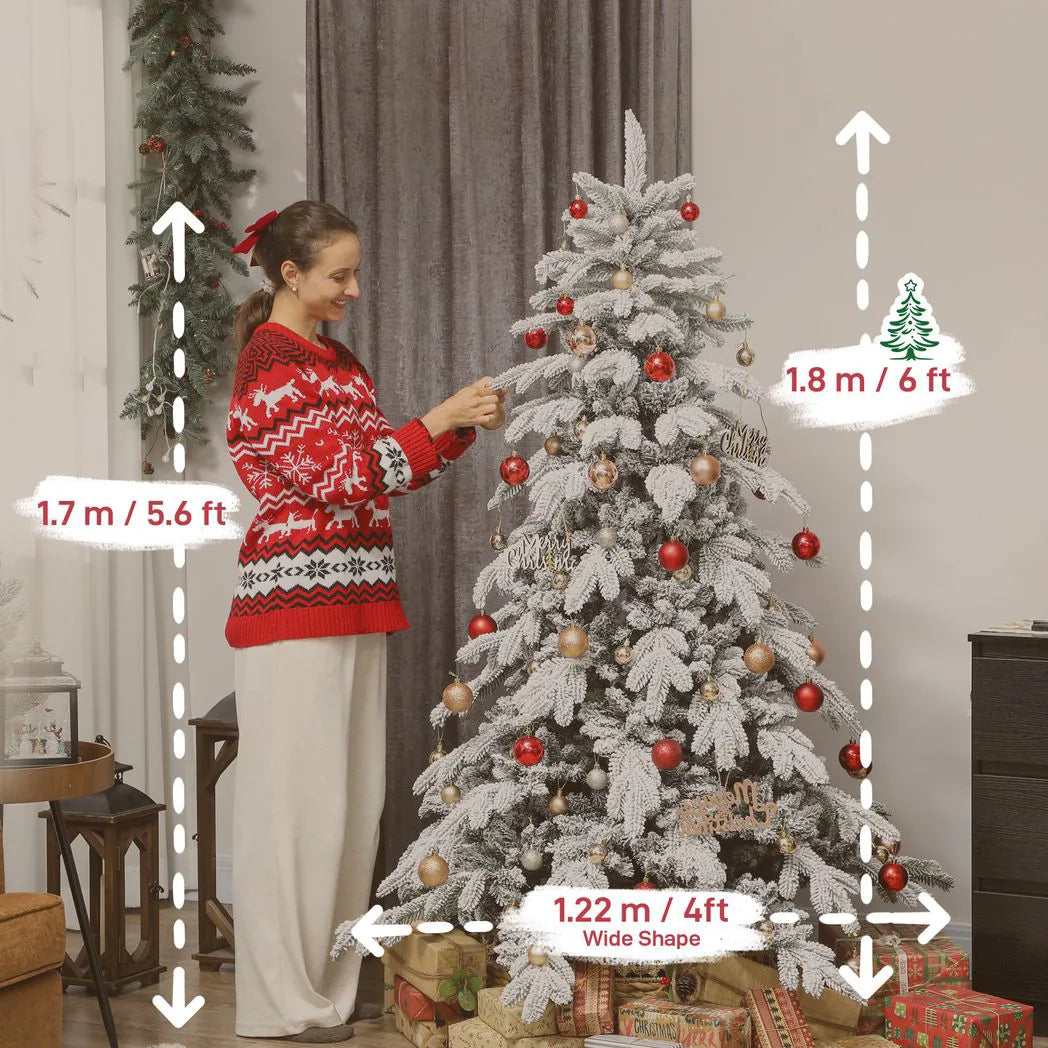 HOMCOM 6ft Super Flocked Christmas Tree - Green/White