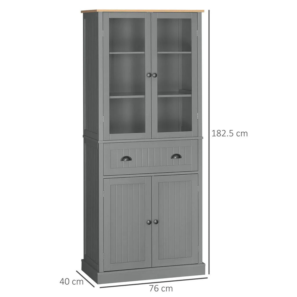 180cm Tall Kitchen Pantry Cupboard, Freestanding Storage Cabinet with 5 Tier, Adjustable Shelves, Drawer, Grey
