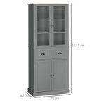180cm Tall Kitchen Pantry Cupboard, Freestanding Storage Cabinet with 5 Tier, Adjustable Shelves, Drawer, Grey