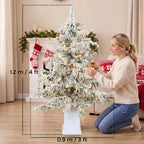 4ft Prelit Flocked Christmas Tree, Artificial Snow Flocked Spruce with 160 Warm White LED Lights, 8 Modes, Green