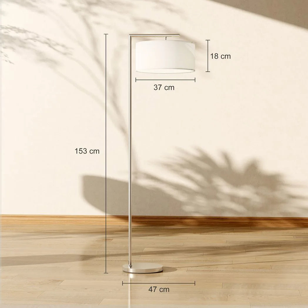 Floor Lamp, Modern Standing Lamp with Linen Lampshade, Round Base for Living Room, Bedroom, Dining Room, 153cm, Silver Tone