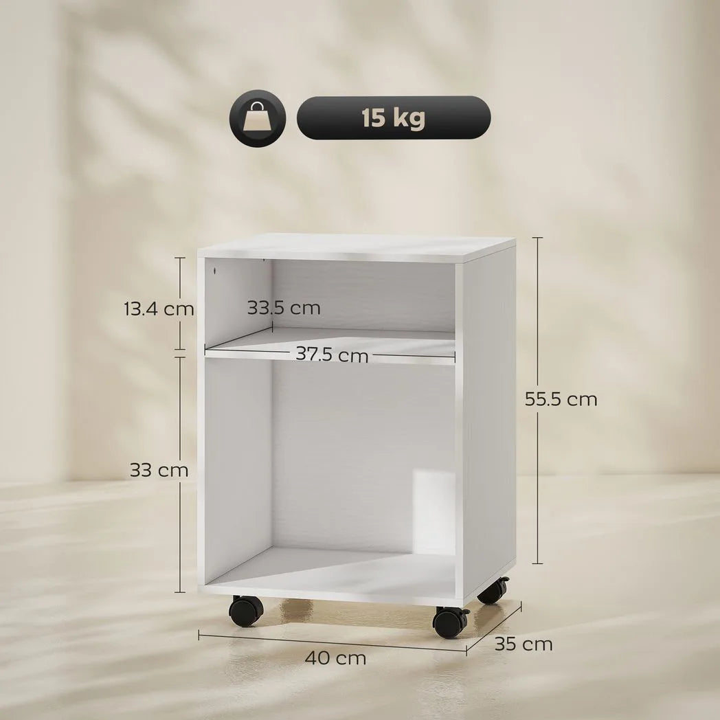 2-Tier Printer Stand with Storage, Under Desk Printer Cart on Wheels, White