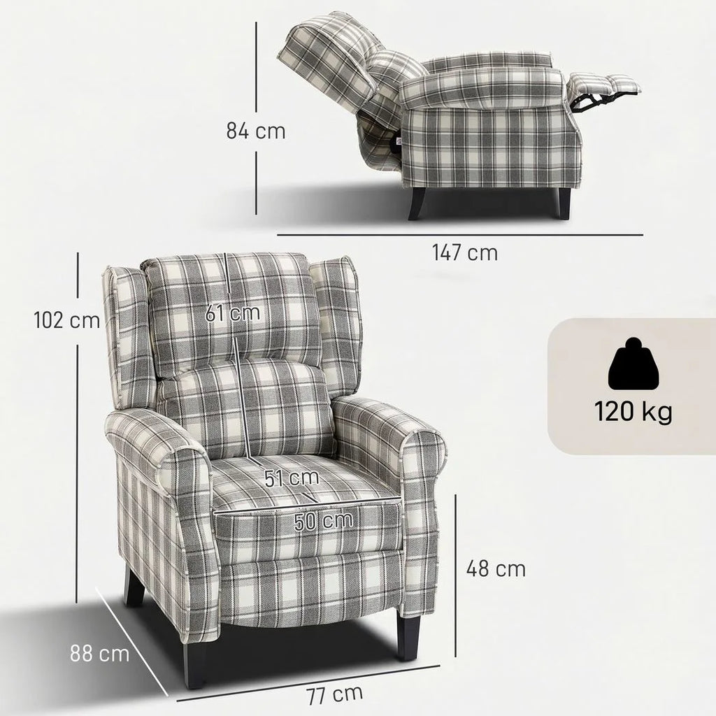 160° Reclining Armchair, with Footrest - Grey and White