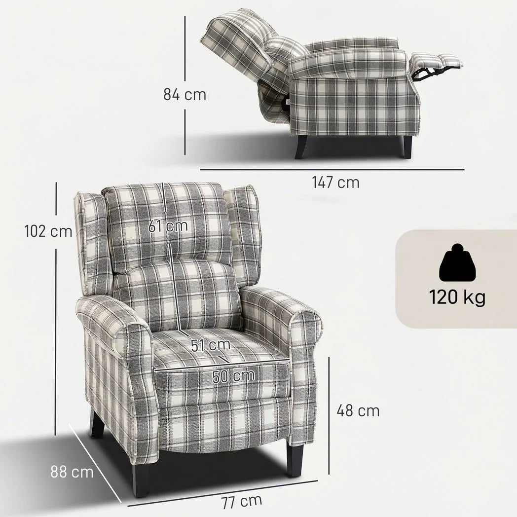 160° Reclining Armchair, with Footrest - Grey and White