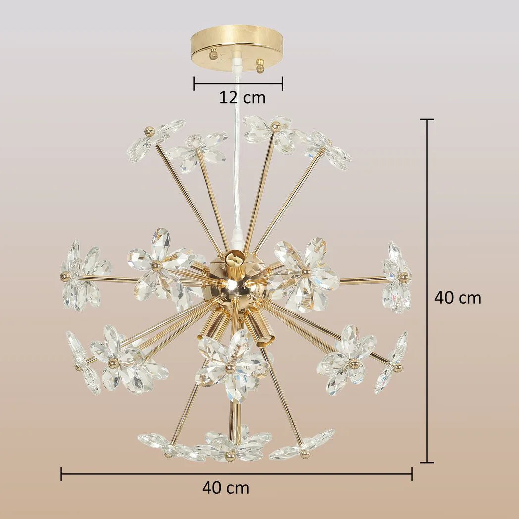 Crystal Chandeliers Ceiling Light with Flower, Modern Pendant Light with Adjustable Height, Ceiling Plate, Clear