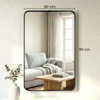 Rectangular Wall Mirror, 90 x 60 cm Wall Mounted Bathroom Mirror with Aluminium Alloy Frame and Tempered Glass, Black