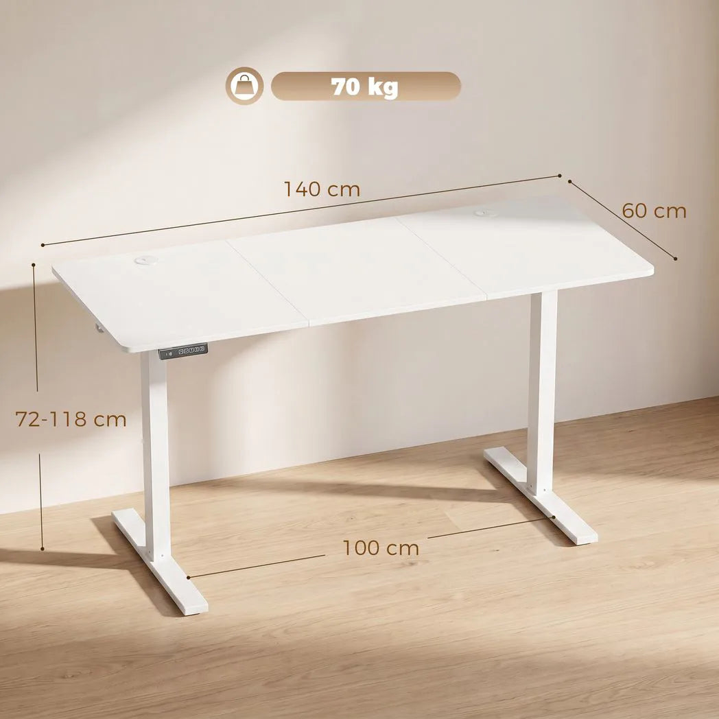 Standing Desk Memory Control Height Adjustable Desk 2 Cable Holes LED Display Sit Stand Desk White