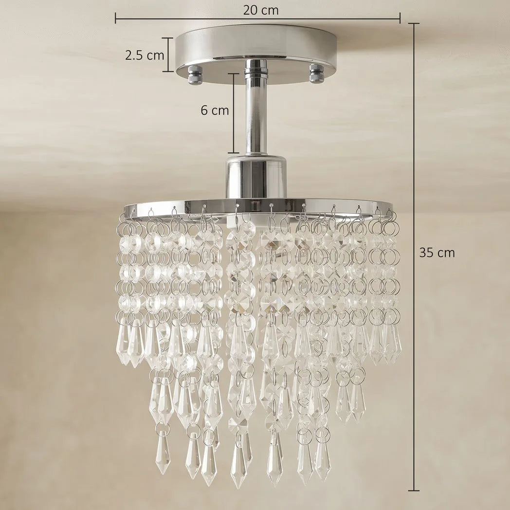 Crystal Ceiling Light with 57 Crystal Strands, Ceiling Light with Mounting Plate for Hallway, Silver Tone