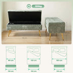 Storage Ottoman, Chenille Upholstered Ottoman Storage Box with Padded Seat, Metal Legs, 114 x 41 x 45 cm, Light Green