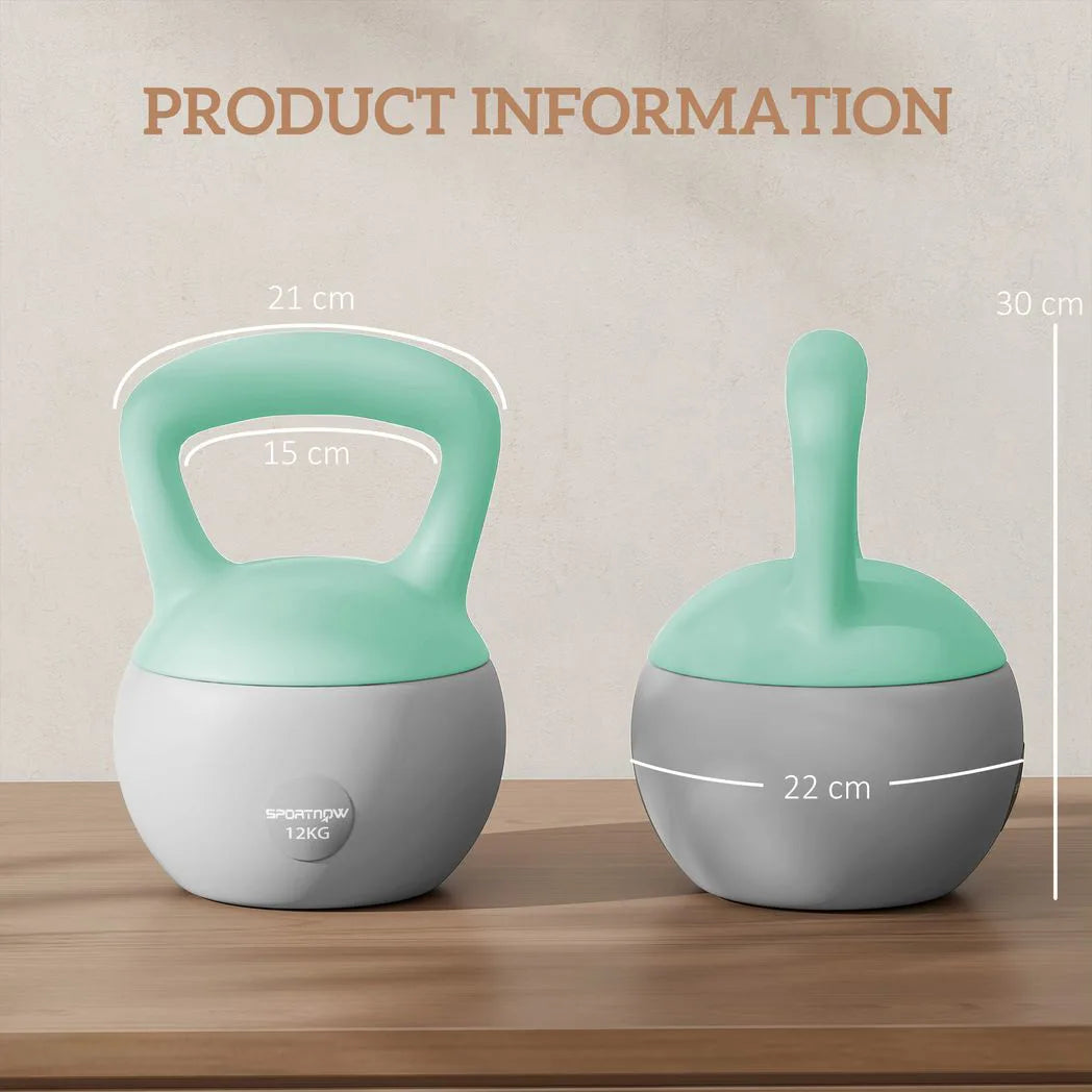 SPORTNOW 12KG Soft Kettlebell, Kettlebell with Non-Slip Handle for Home Gym, Weight Lifting, Strength Training, Green/Grey