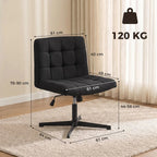Armless Office Chair, Cross Legged Linen Computer Desk Vanity Chair with Wide Seat, Rocking Function, Black