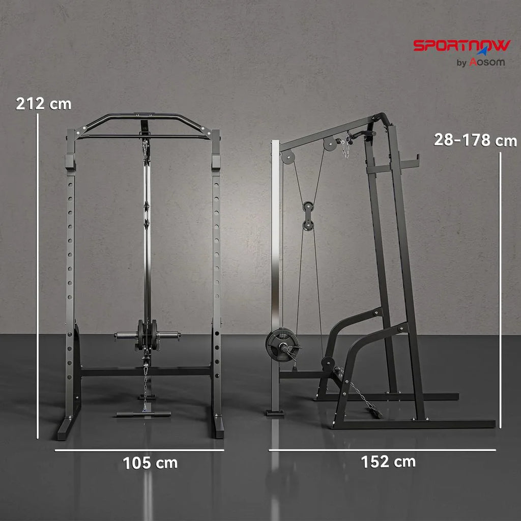 SPORTNOW Power Cage Power Rack with 15-Level Squat Rack, Cable Pulley System, Lat Pulldown & Pull Up Bar