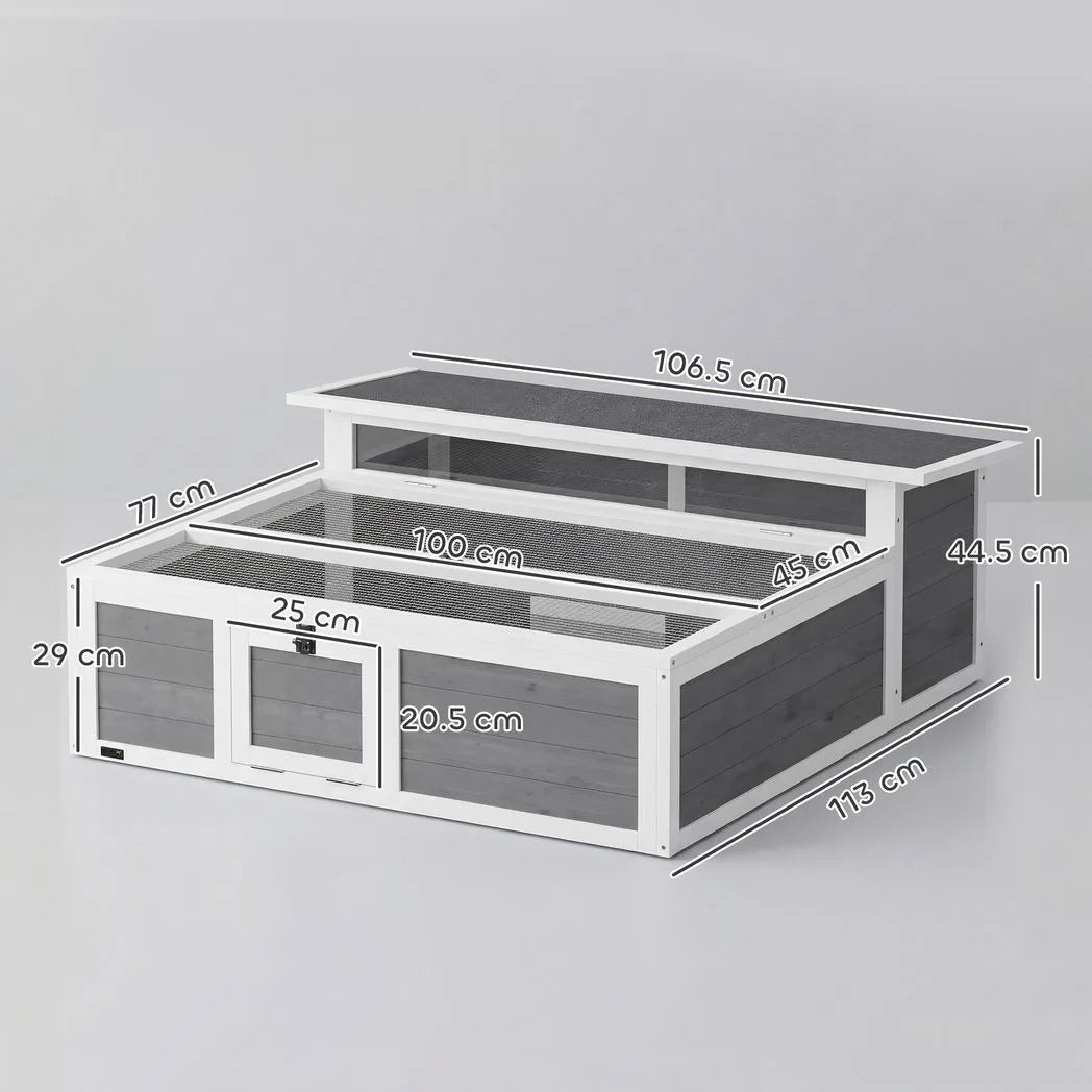 PawHut Wooden Tortoise House, Tortoise Enclosure with Clear Observation Window, Top Opening, Multiple Doors, Galvanised Mesh
