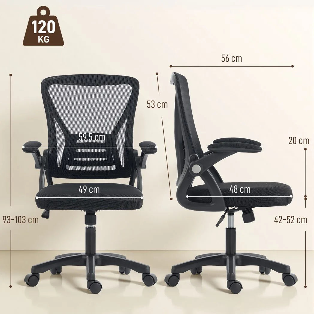 Office Chair, Mesh Desk Chair with Flip-up Armrests, Lumbar Support, Adjustable Height, Black