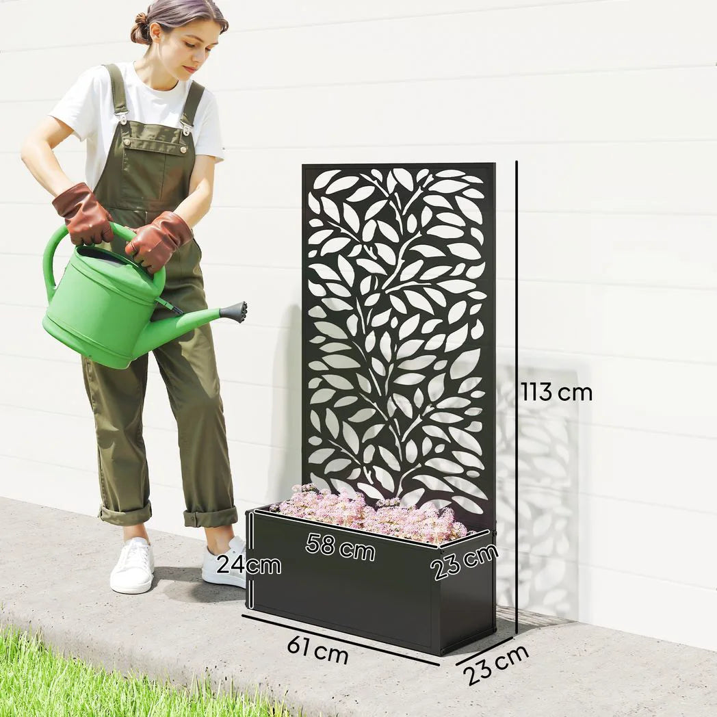 Outsunny Outdoor Metal Planter, with Back Trellis - Black