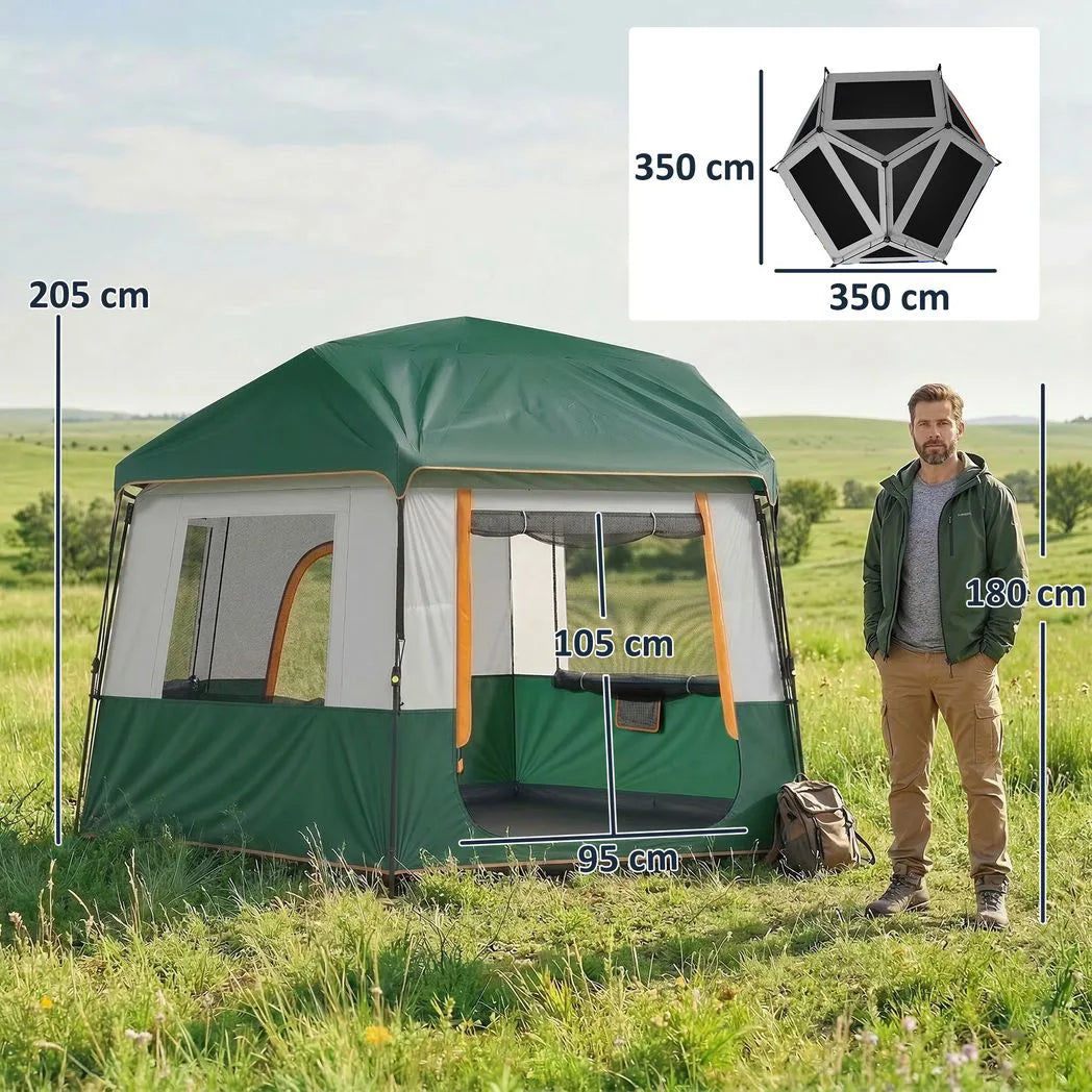 Outsunny Cabin Tent Easy Setup 3000mm Waterproof Camping Tent 4 Person with Carrying Bag Green
