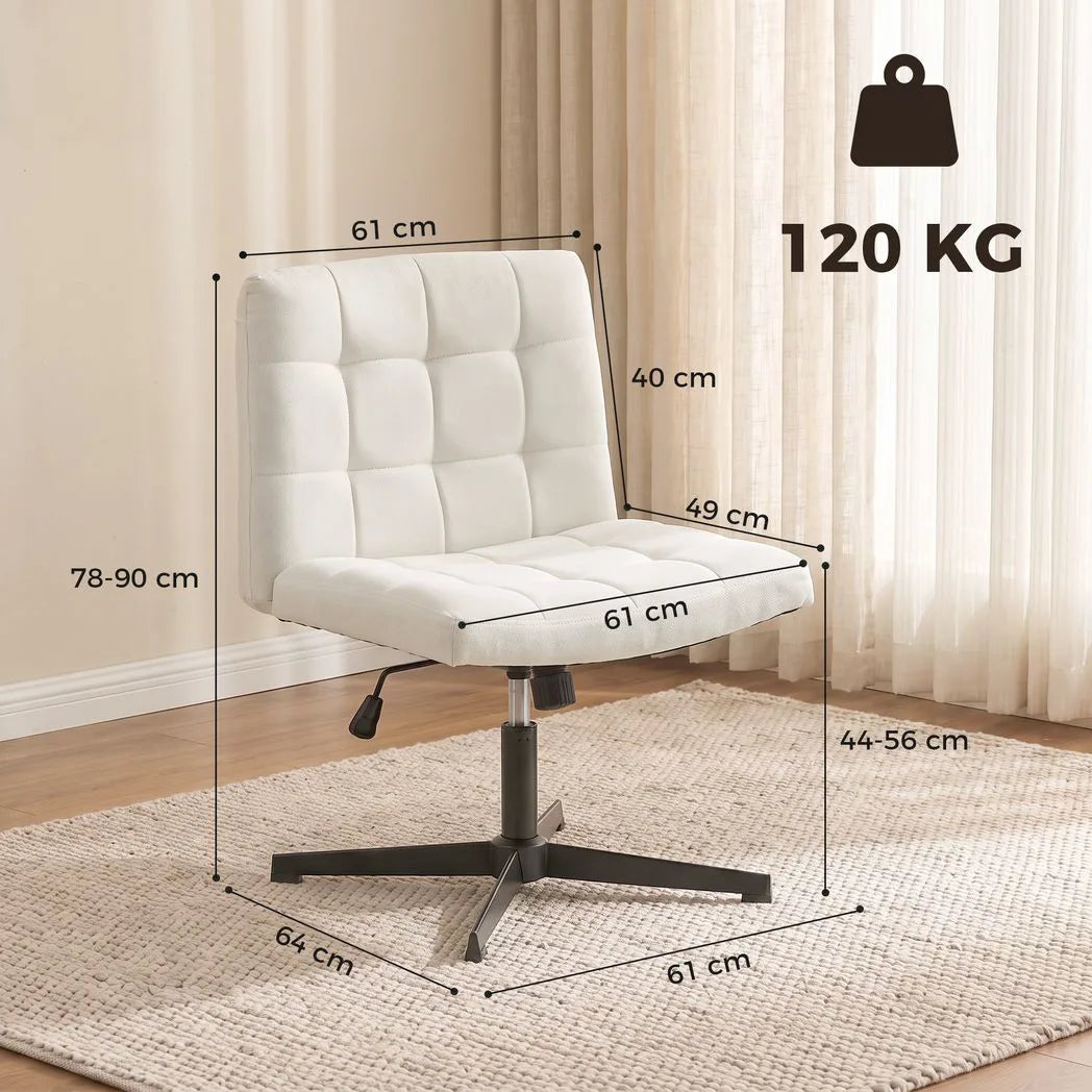 HOMCOM Armless Office Chair, Cross Legged Linen Computer Desk Vanity Chair with Wide Seat, Rocking Function, Beige
