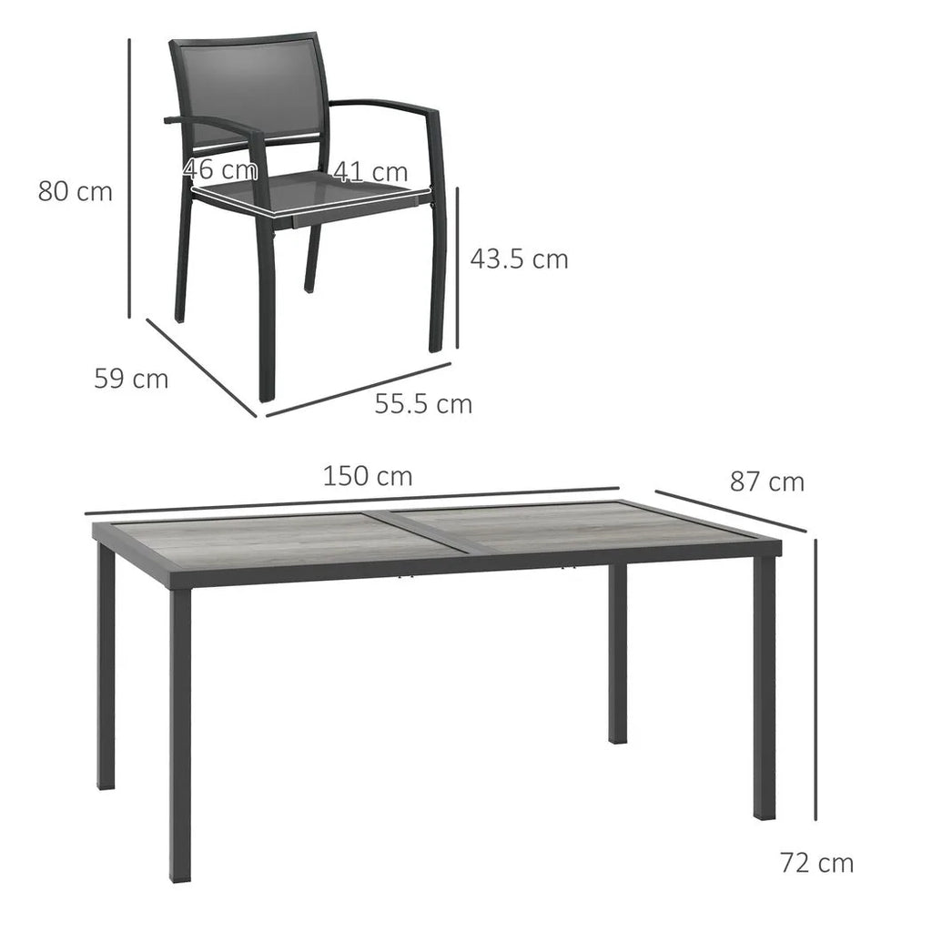 Outsunny Five-Piece Casual Outdoor Dining Set, with Wood-Effect Table - Grey