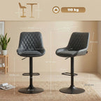 Set of Two Faux Leather Retro Bar Stools - Black