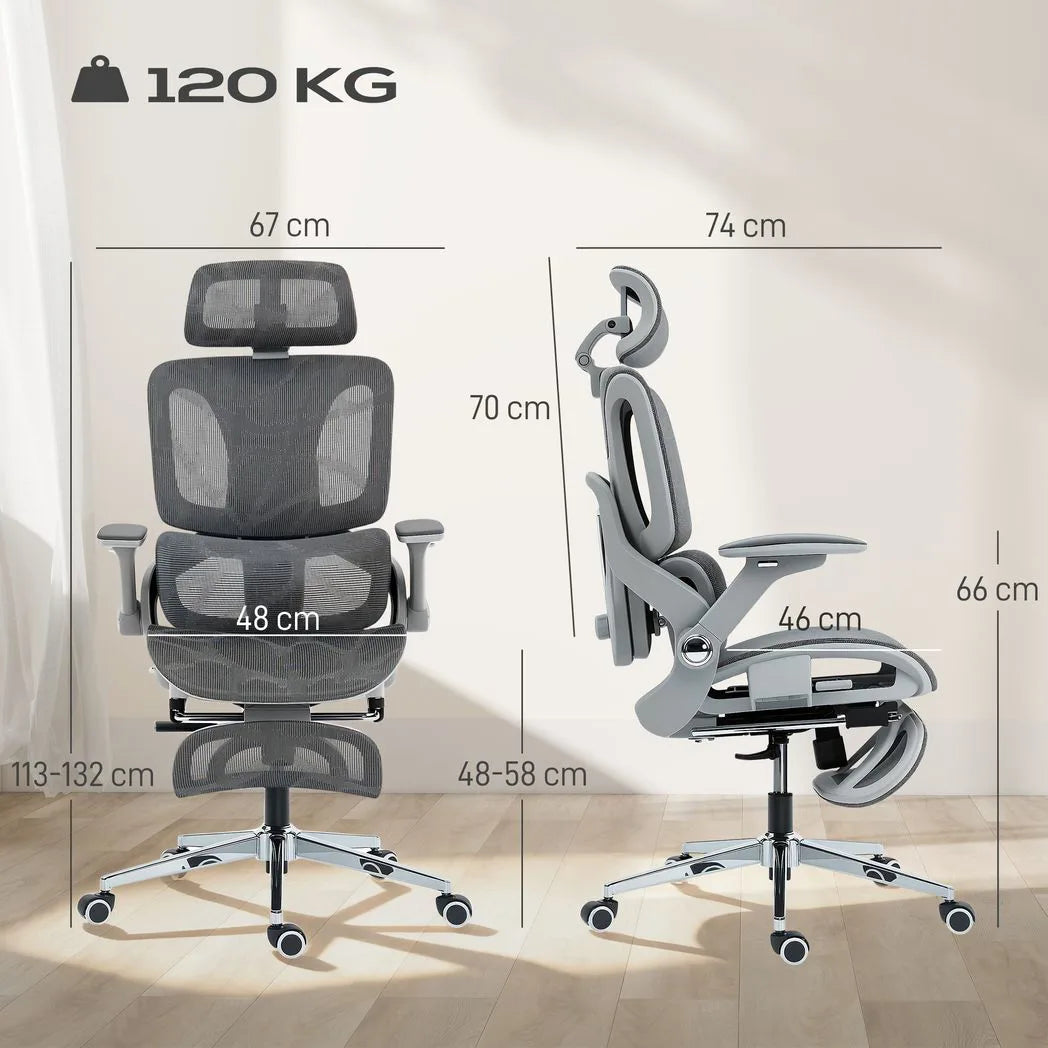 HOMCOM Ergonomic Office Chair, High Back Mesh Desk Chair, Grey