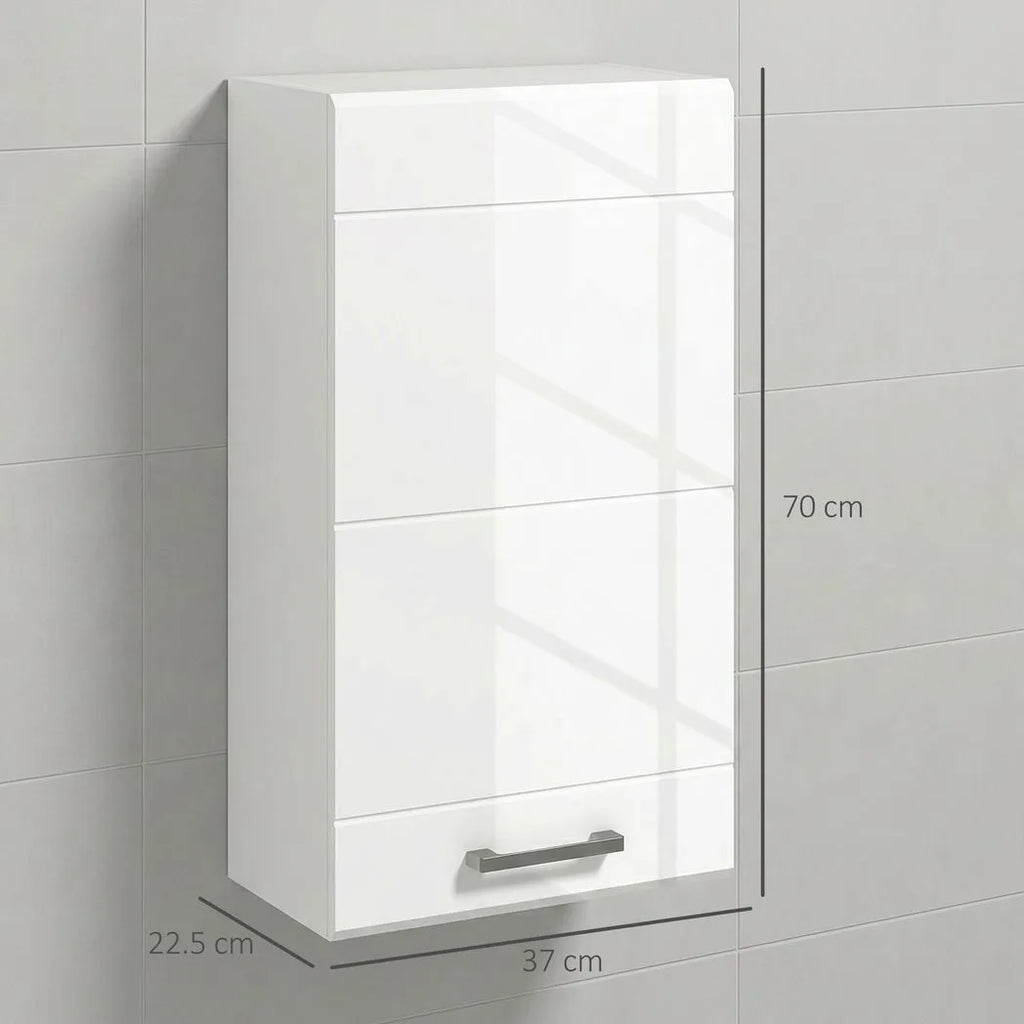 kleankin Bathroom Wall Cabinet, High Gloss Bathroom Storage Cabinet with Soft-Close Door, 3 Shelves, Adjustable Shelf, White