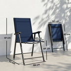 Outsunny Folding Garden Chairs Set of 2, Foldable Garden Dining Chairs with High Back, Armrests, Texteline Seat, Navy Blue