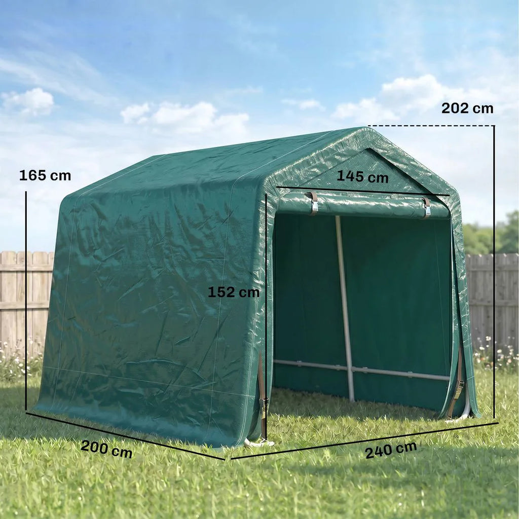Outsunny 8 x 6.5 ft Outdoor Garden Storage Shed, Waterproof Bike Tent with Double Roll-up Zipper Door for Garden Tools, Green