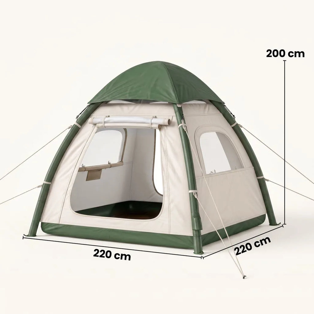 Outsunny Inflatable Camping Tent with Rainfly, 2-3 Man Air Tent 3000mm Waterproof Blow Up Tents, Beige