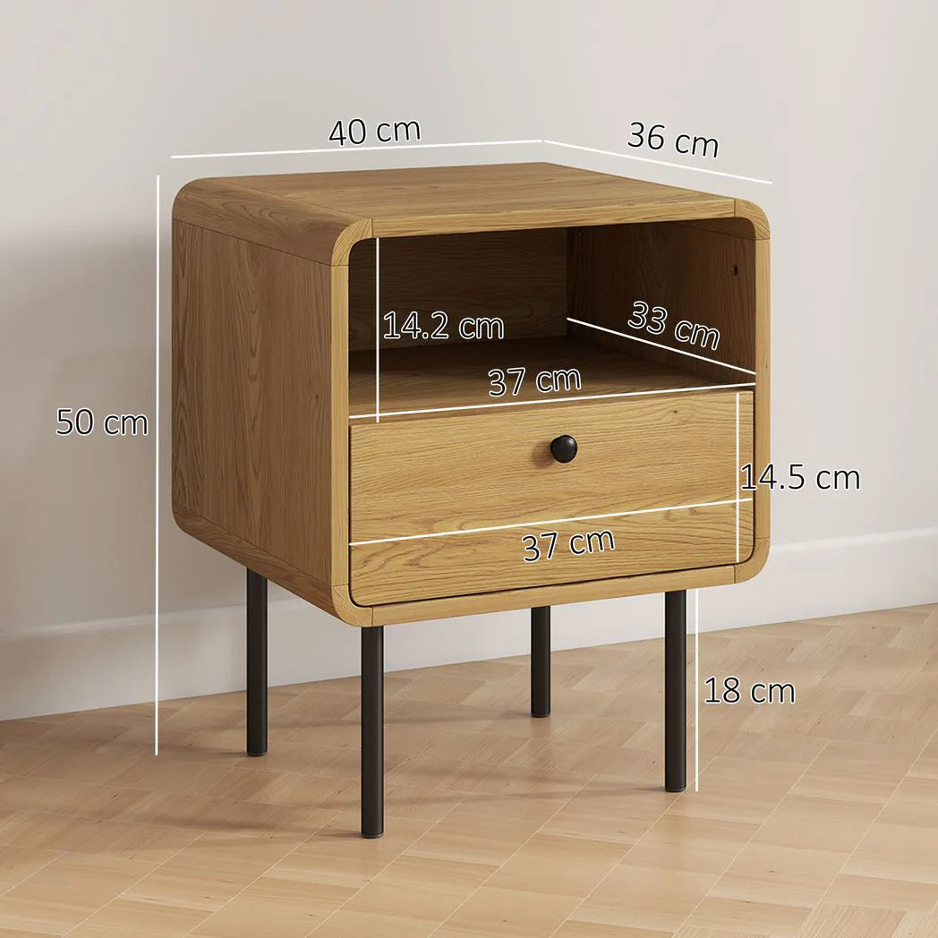 Bedside Table with Drawer and Open Shelf - Oak