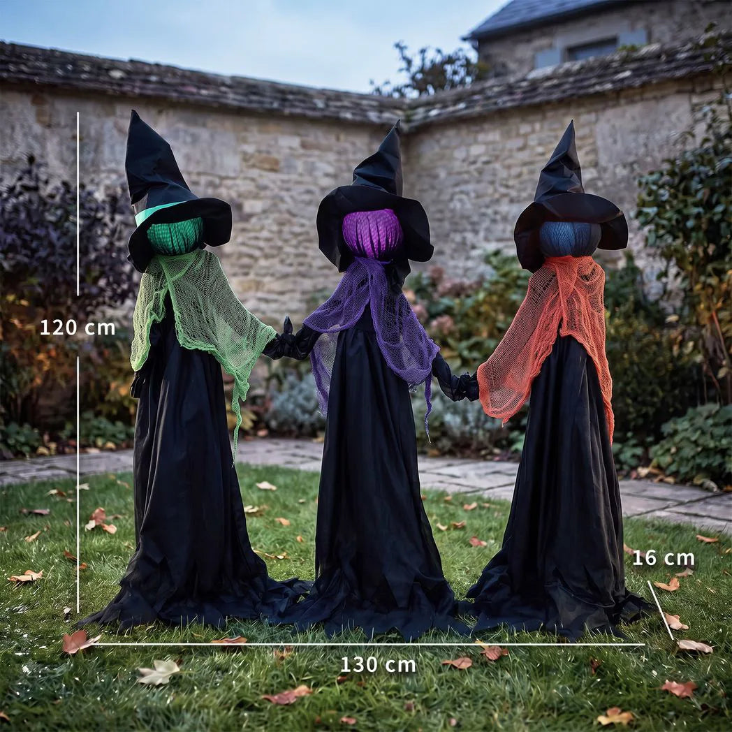 Halloween Witches Holding Hands with Light-Up Heads — 120cm