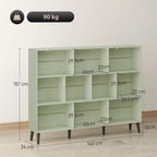 10-Cube Bookcase, 3-Tier Book Shelf with Solid Wood Legs, 140 cm Modern Bookshelf with Anti-Tip Kit, Light Green