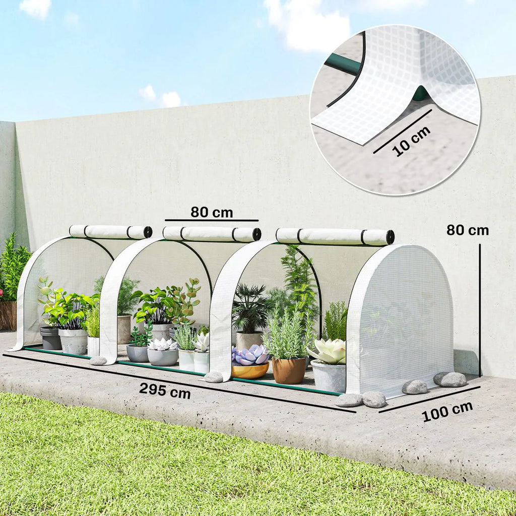 Outsunny 295 x 100 cm Low Tunnel Greenhouse - White