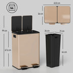 56L Dual Compartment Stainless Steel Bin, with Deodoriser Holders - Gold Tone