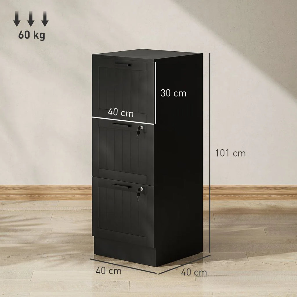 3 Drawer Filing Cabinet with Lock, Office Storage Cabinet with Adjustable Hanging Bars for A4 Letter Size Files, Black