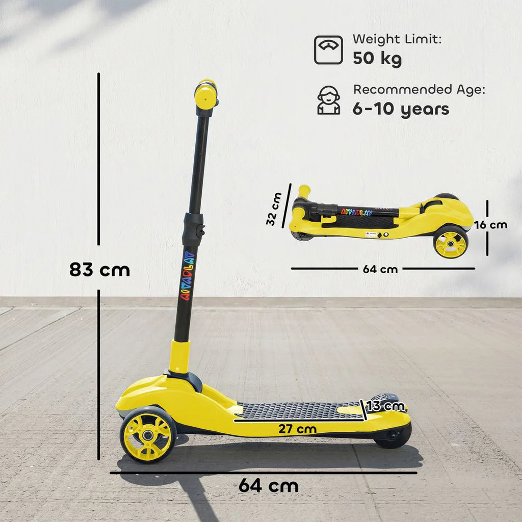 AIYAPLAY Three-Wheel Foldable Electric Scooter for Kids Aged 6-10 Years, Yellow