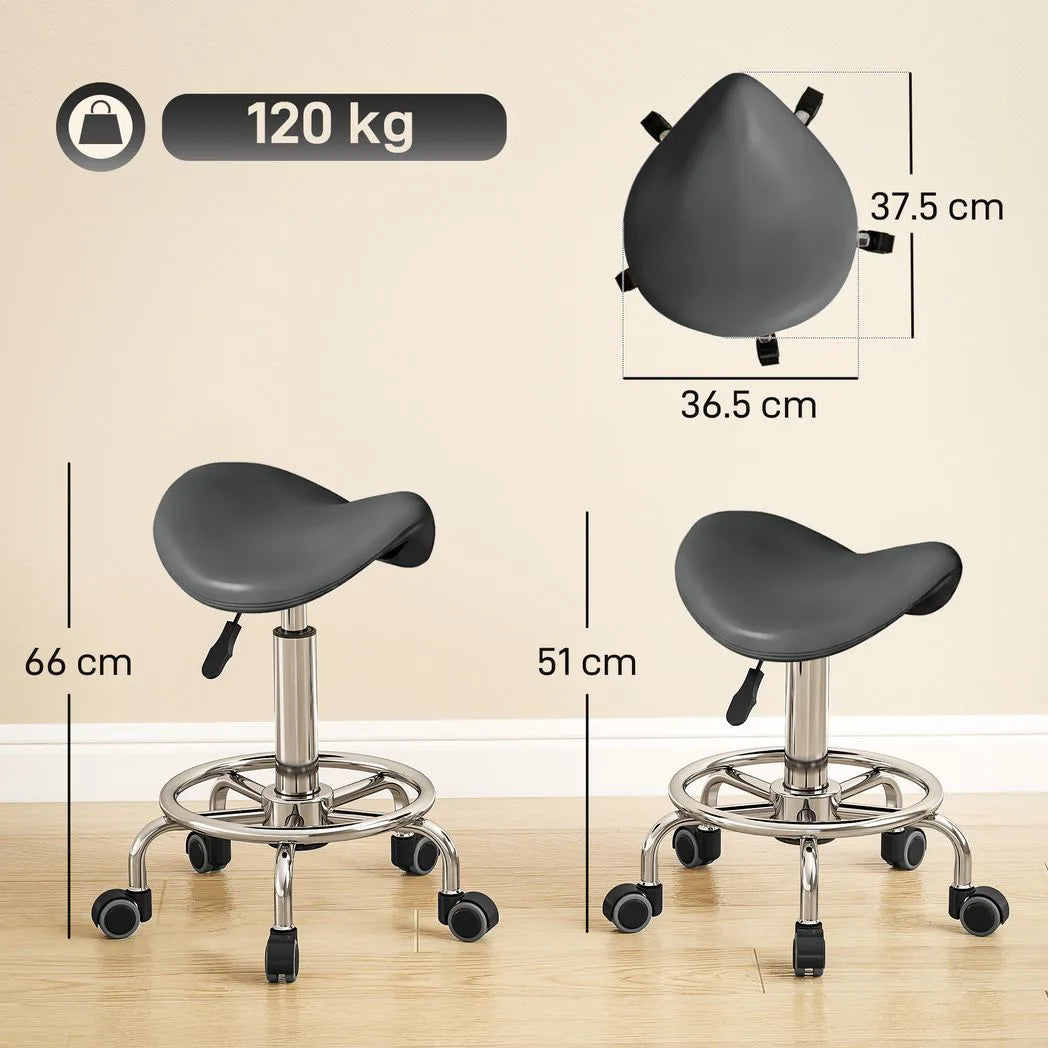Salon Saddle Stool, Rolling Saddle Chair for Massage, Spa, Clinic, Beauty, Hairdressing and Tattoo, Grey