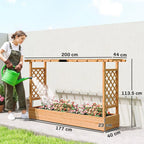 Outsunny Raised Planter with Trellis, Wooden Raised Bed for Garden with Hanging Roof and Drainage Holes, Outdoor Planter Box