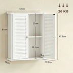 Bathroom Cabinet, Bathroom Wall Cabinet with Louvered Doors and Adjustable Shelf Storage for Kitchen, White