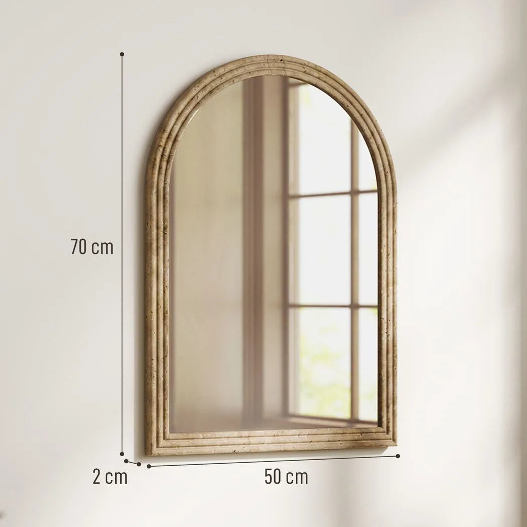 Arched Wall Mirror with Grooved Frame — Brown, 50 × 70cm