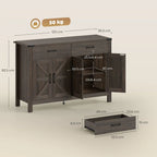 Kitchen Cupboard, Sideboard with 4 Doors, 2 Drawers and 2 Adjustable Shelves for Dining Room, Dark Brown