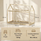 Single Bed Frame, House Scandinavian Wooden Bed Frame for 90W x 190Dcm Mattress, Pine Wood Bed Base, Natural Wood Finish