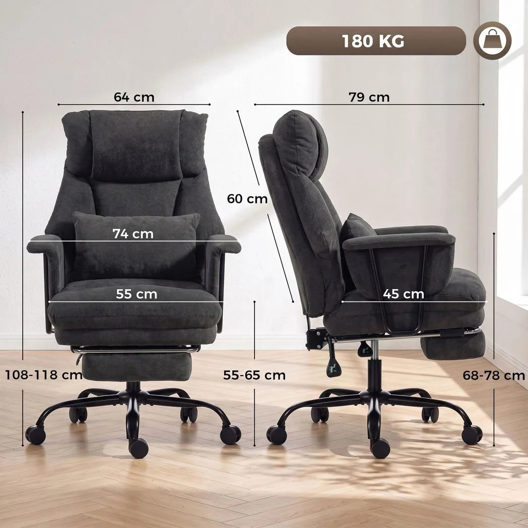 HOMCOM Office Chair, 180kg Heavy Duty Linen Computer Desk Chair with Lumbar Support, Wide Seat, Spring Cushion, Black