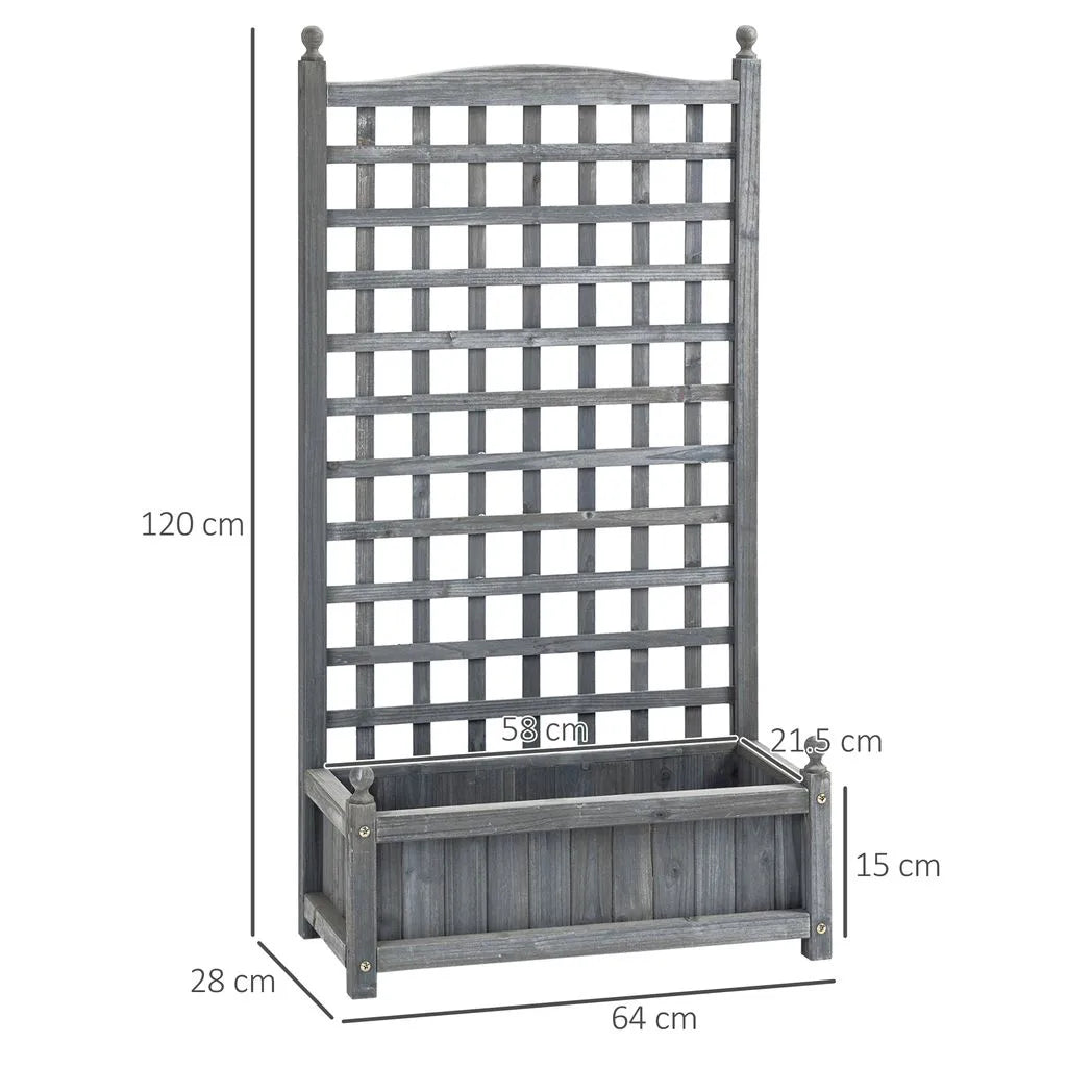 Outsunny Garden Planters with Trellis for Climbing Vines, Wood Raised Beds for Garden, Flower Pot, Indoor Outdoor, Grey