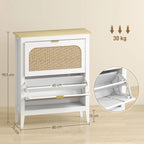 Narrow Shoe Cabinet, Boho Slim Shoe Storage Cabinet with 2 Flip Drawers, Holds 14 Pairs, White