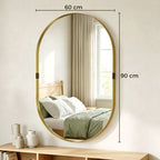 Wall Mirror, Bathroom Mirror with Elevated Aluminium Alloy Frame, 60 x 90 cm, Gold Tone
