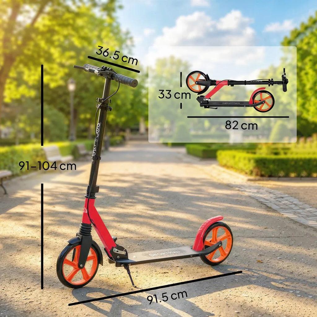 One-click Folding Kick Scooter for 14 w/ Adjustable Handlebar, Push Scooter with Kickstand, Dual Brake System, Red