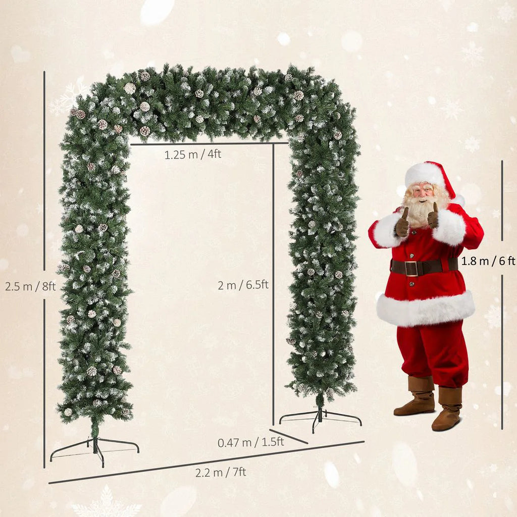 8.2 ft Snow Frosted Christmas Tree Arch, Christmas Arch Doorway Decor with 2100 Tips and 96 Pinecones, Artificial Xmas Tree with Metal Stand for Indoor, Green