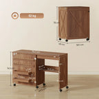 HOMCOM Folding Sewing Table, Rolling Craft Table with Storage compartments, Shelf and Lockable Casters for Small Spaces, Brown