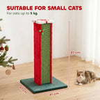 PawHut Cat Scratching Post for Indoor Cats, 81cm Tall Cat Scratcher with Sisal Rope, Hanging Bell Toy, Stable Base, Green & Red